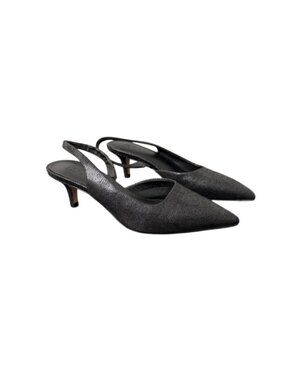 Nordstrom Rack Women's Size 4M Peggy Slingback Kitten Heels Black Metallic Used